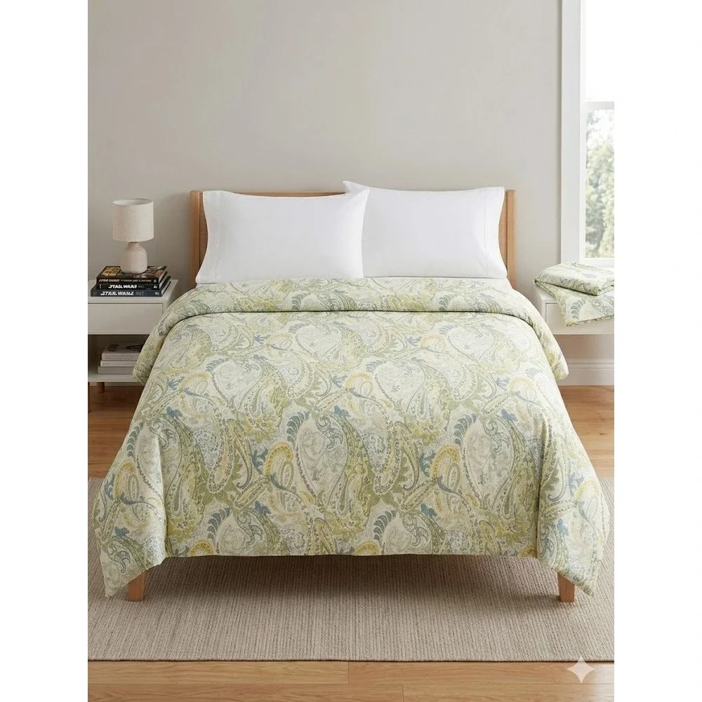 Pottery Barn Jolie Paisley Duvet Cover Full‎ Queen Sage Green Yellow Cotton 2006